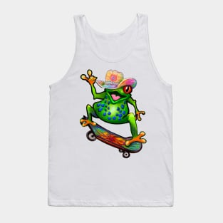 Frog - Peace sign tie dye Kawaii Froggy Skateboarding Cute Frog Texas cowboy hat Funny toad toads amphibian tadpole Green Red eyed tree frogs rain forest Lizard dragon zoology gift frog Tank Top